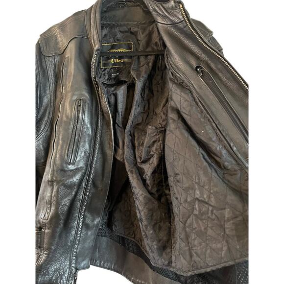 VTG UNIK Ultra Genuine Leather Men's Motorcycle Jacket Coat Zip Out Liner Large - Picture 7 of 10